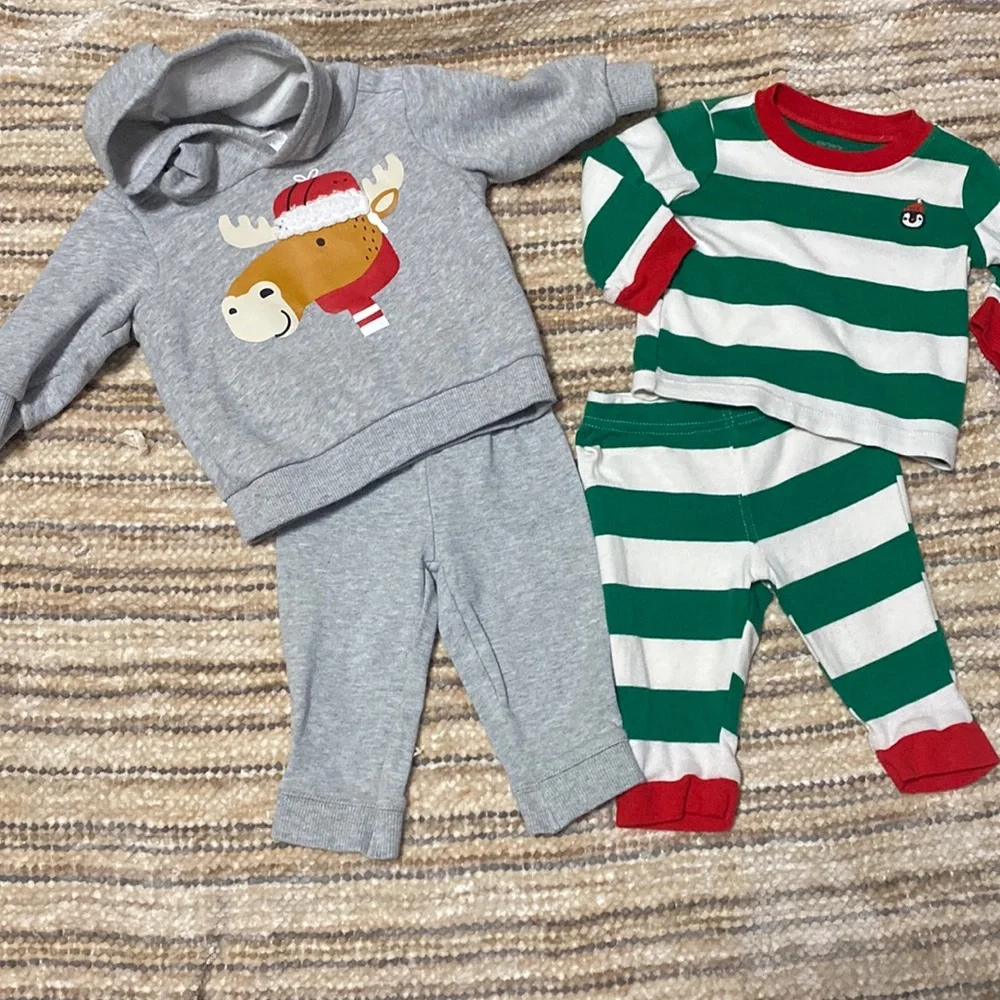 Carters Baby Boy Moose Joggers Penguin Stripes Pajamas Outfit Bundle Lot 6M